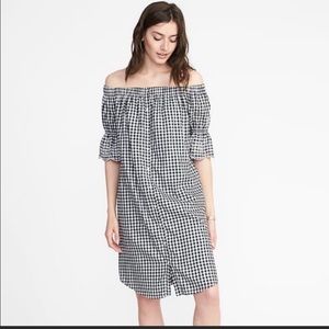 Off shoulder gingham print dress